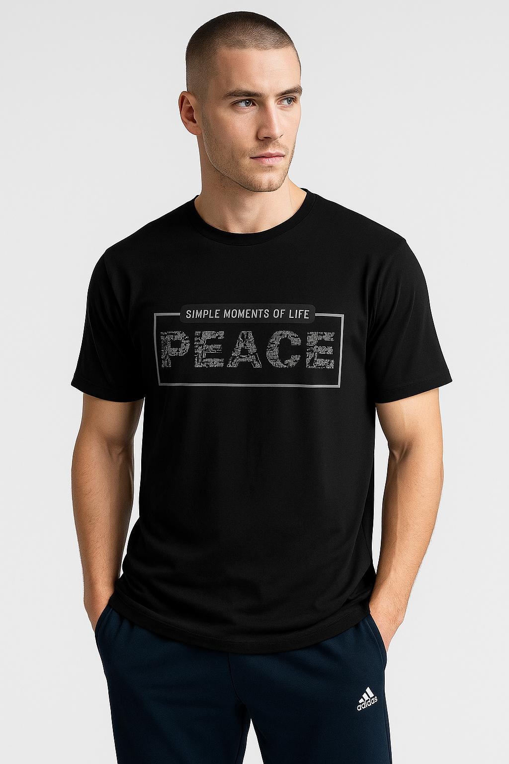 Black graphic tshirt men peace print regular fit 180 GSM cotton streetwear by Roys Drip