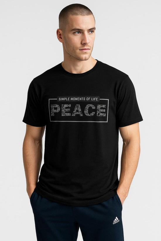 Black graphic tshirt men peace print regular fit 180 GSM cotton streetwear by Roys Drip